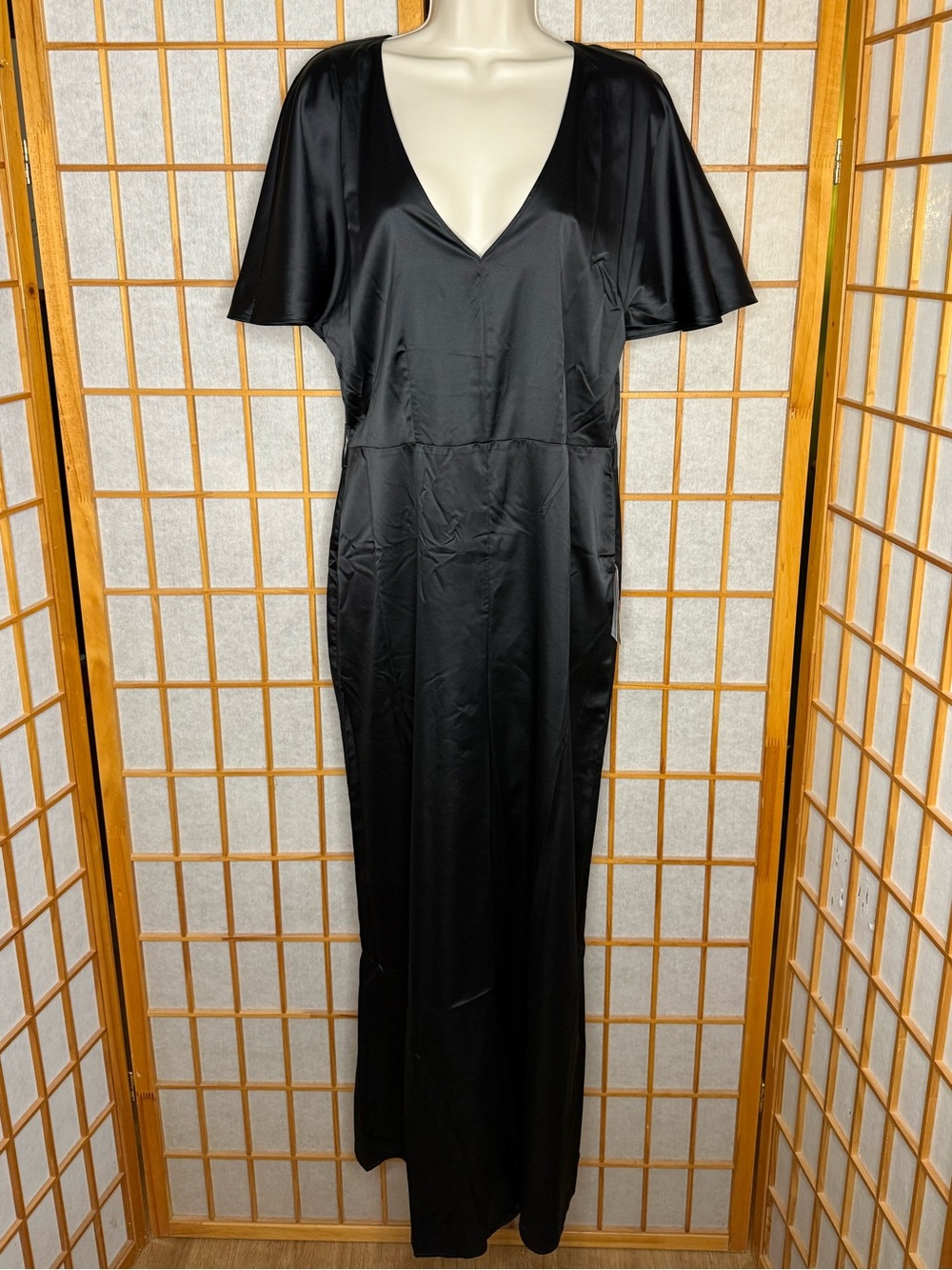 Elegant Black Satin V-Neck Romper